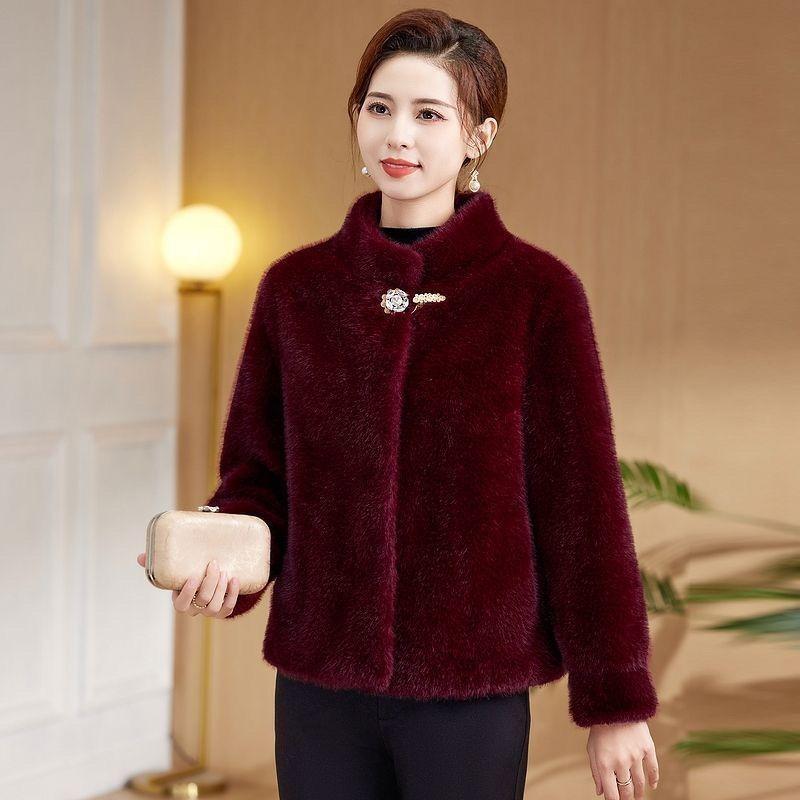 Зимняя одежда для молодой мамы, куртка из искусственного меха норки средней длины, меховая куртка с воротником-стойкой, короткая женская одежда