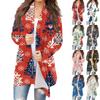 Women's Fashion Casual Christmas Print Mid-Length Cardigan Jacket