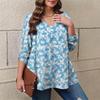 Women's Plus Size Fashion Printed Casual Pleated Round Neck Long Sleeve Top