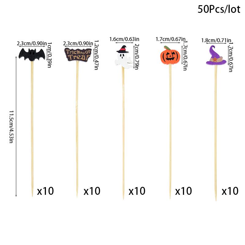 50Pcs Cartoon Children Cake Dessert Pick Toothpick Lunch Pick Halloween Fruit Fork Food Fork Bento Lunches Party Decoration