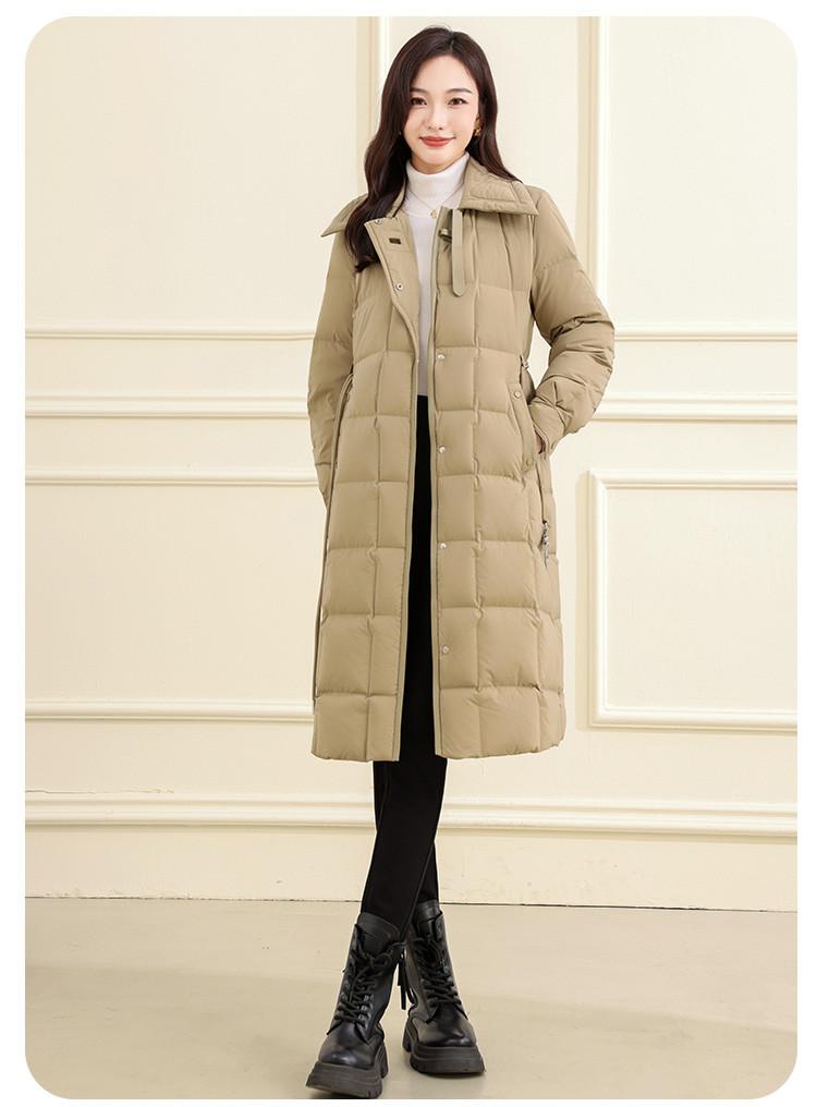 [Duck Down] Autumn and Winter Fashion Splicing Solid Color Thickened Warm Mid to Long Down Jacket for Women