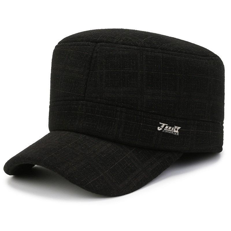 Зимняя шапка Мужская флисовая холодостойкая и теплая шапка с плоским верхом Шапка дедушки шерстяная утолщенная с защитой ушей утиный козырек хлопковая шапка