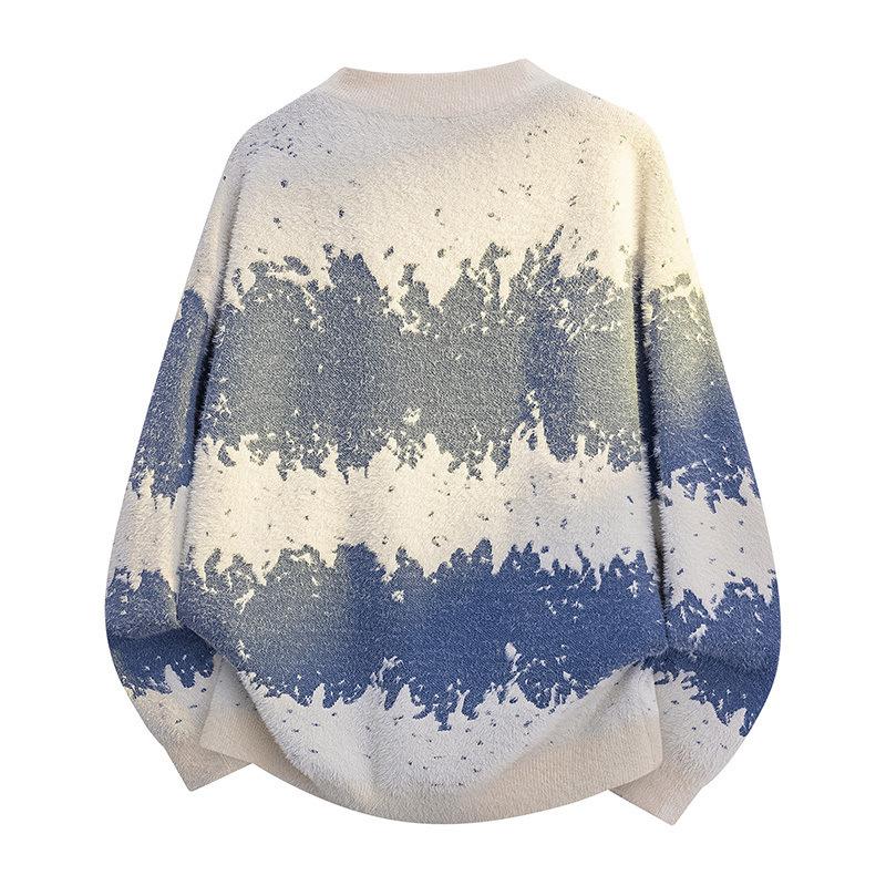 Пуловеры С длинными рукавами Свитера Унисекс Свитер Осень и Зима Градиентный цвет Шерстяной свитер Для пар Свободный Круглый вырез Базовый вязаный свитер Мужской