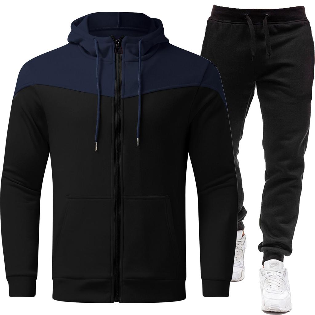 Cross Border Contrasting Толстовка Куртка+молния Кардиган с капюшоном Мужской костюм Повседневная мода Мужской длинный рукав Спорт