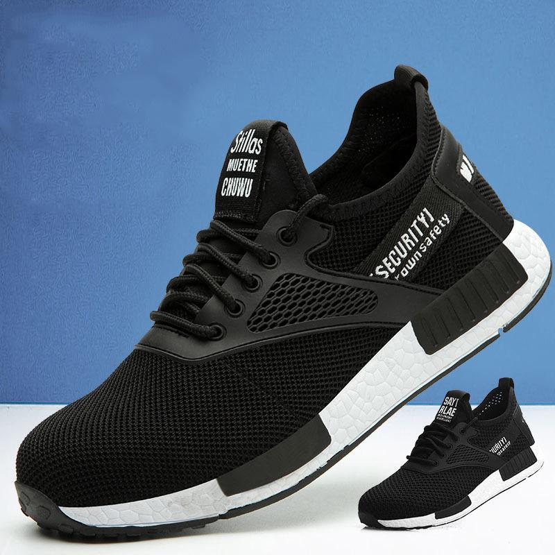 Labor Protection Shoes For Men And Women Four Seasons Lightweight Flying Fabric Anti-Smash Anti-Puncture Work Shoes Safety Shoes