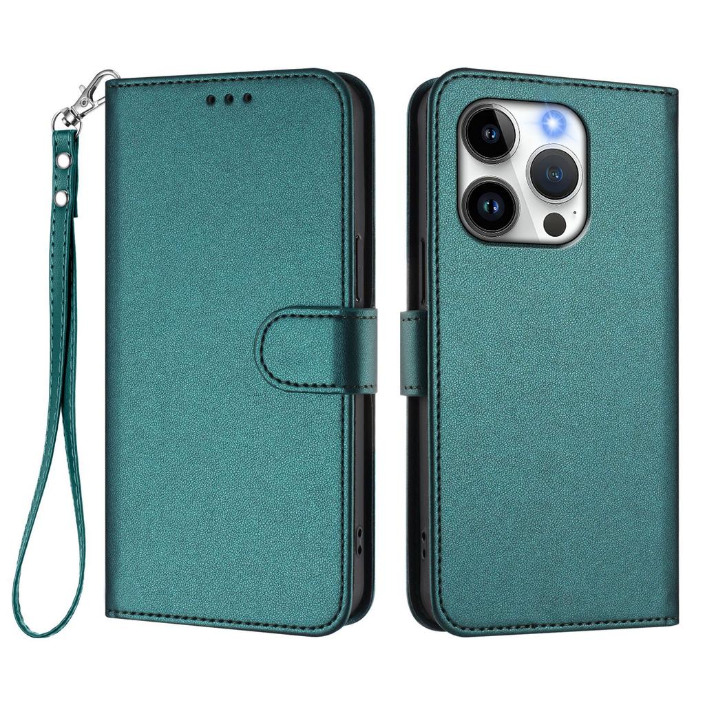 For iPhone 15 Pro Leather Case Wallet Stand Phone Cover with Wrist Strap