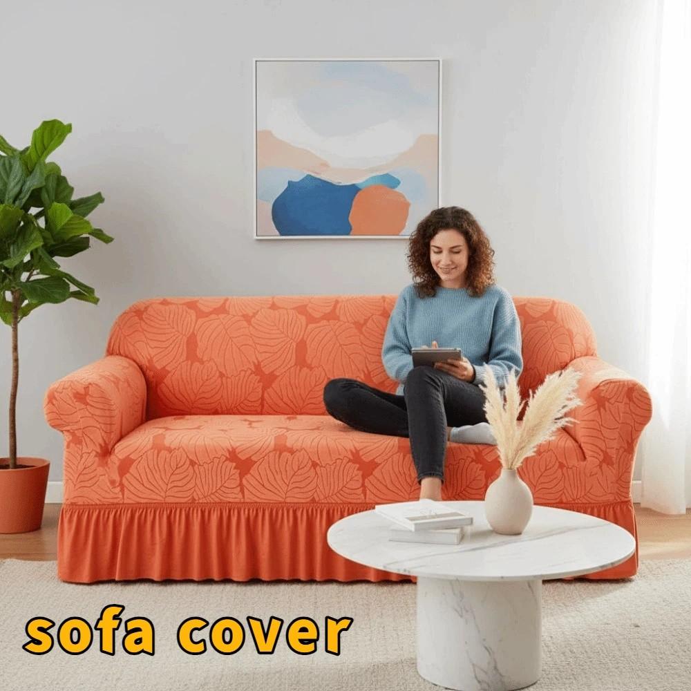 2/3 Seat Stretch Couch Cover All-inclusive Elastic Sofa Seat Cushion Cover Leaf Print With Skirt Corner Sofa Slipcover