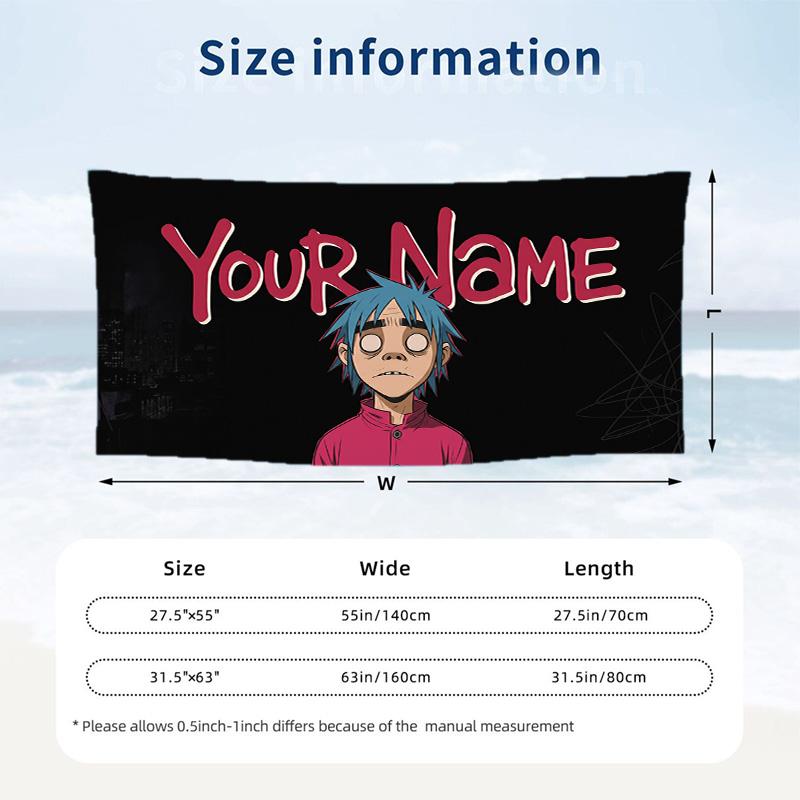 Custom Text Beach Towel, Soft Absorbent Swimming Multi-use TowelGorillaz