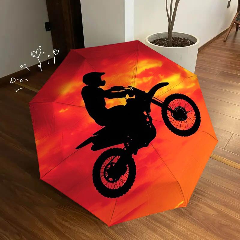 1pc Motorcycle Sunset Themed High-quality Umbrella,Automatic Opening and Closing Umbrella,Multi-functional Umbrella G0811055