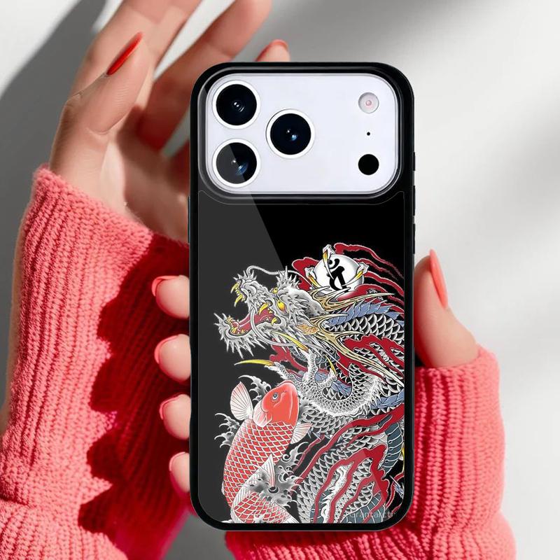 Чехол для телефона в японском стиле с драконом для iPhone 17 16 15 14 13 Pro Max Задняя крышка для 12 11 Pro Coque