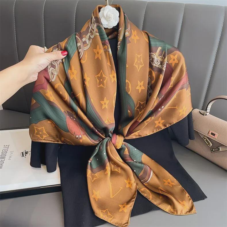 Элегантная шелковая шаль с принтом: Универсальный женский модный шарф для защиты от солнца