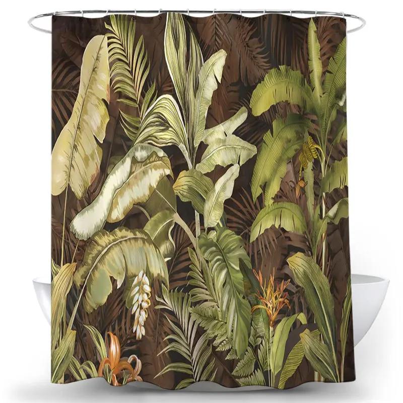 Занавеска для душа с тропическими растениями, зеленые листья, водонепроницаемая полиэстеровая занавеска для ванной комнаты, украшение для ванной в скандинавском стиле с крючком