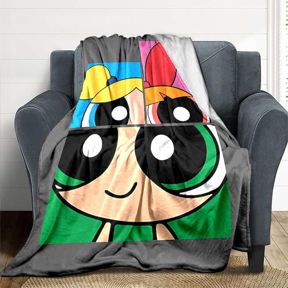 1pc Powerpuff Girls Flannel Throw Blanket Lightweight Soft Warm All Season Blanket for Sofa, Bed, Travel,L1028126