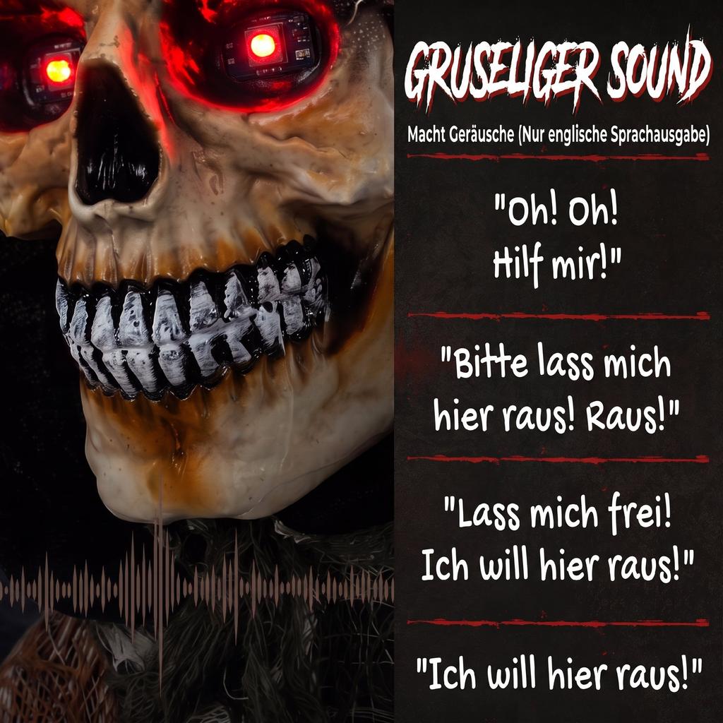 170cm Animated Grim Reaper, Life-Size Halloween Animatronic with Moving Hands/Head, Glowing Eyes, Creepy Sound