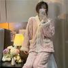Women's Coral Fleece Pajama Set - Autumn/Winter Flannel Cardigan Style