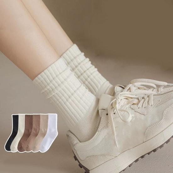 1 Pair Women Cotton Calf Socks Mid-tube No Odor Solid Color Thread High Elasticity Anti-slip