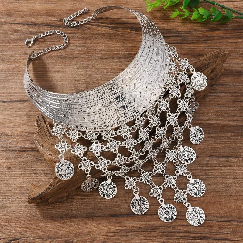 Ethnic Fashionable Style Multi Layer Tassel Design Women Metal Necklace Collar