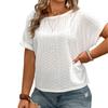 Плюс размер женский летний стиль коммутационный однотонный дышащий круглый вырез короткий рукав кружевной пэчворк топ
