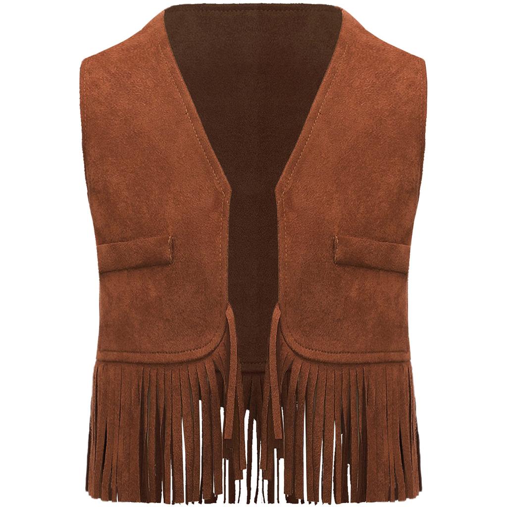 Мальчик Вестерн Ковбойский Жилет Замша Кисточки Хэллоуин Косплей Костюм Реквизит для Фотосъемки Наряд в Вестерн Стиле