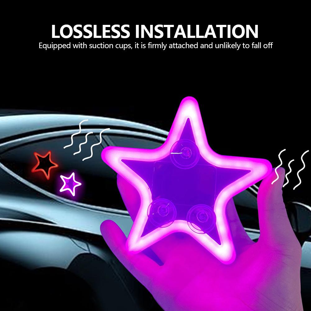 Solar Charging LED Car Window Lights Star Shaped Sparkling Mood Lights Neon Lights Car Interior Light Window Glowing Decoration