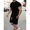 Men's Fashion Casual Sports Suit Solid Color High Definition Pattern Short Sleeve T-shirt + Drawstring Sports Shorts Two-piece Set