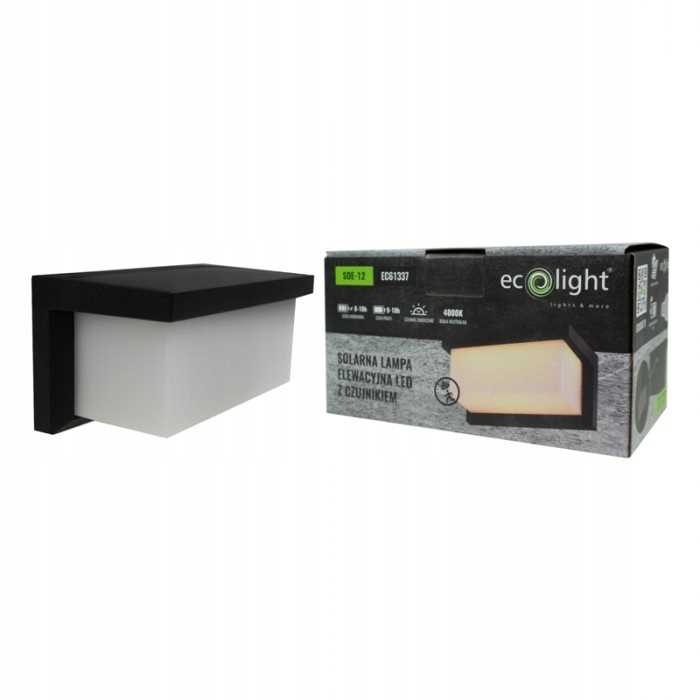 Solarna Lampa Elewacyjna Kinkiet Led Z Czujnikiem Ruchu Soe-12 Ip54 Czarna