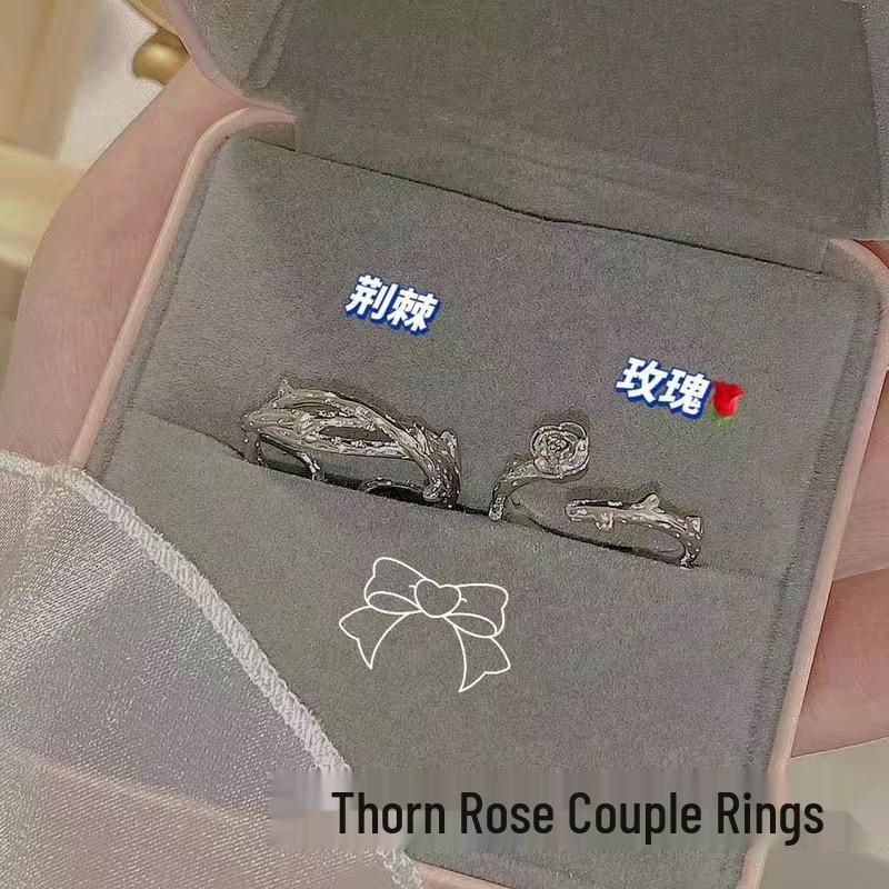Korean Style Open Index Finger Rings - Thorn Rose Vine Design for Couples and Students
