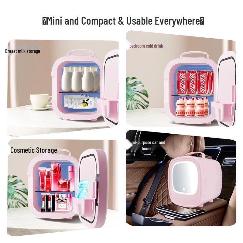 Мини Портативный Двухрежимный Автомобильный и Домашний Холодильник с Зеркалом для Макияжа