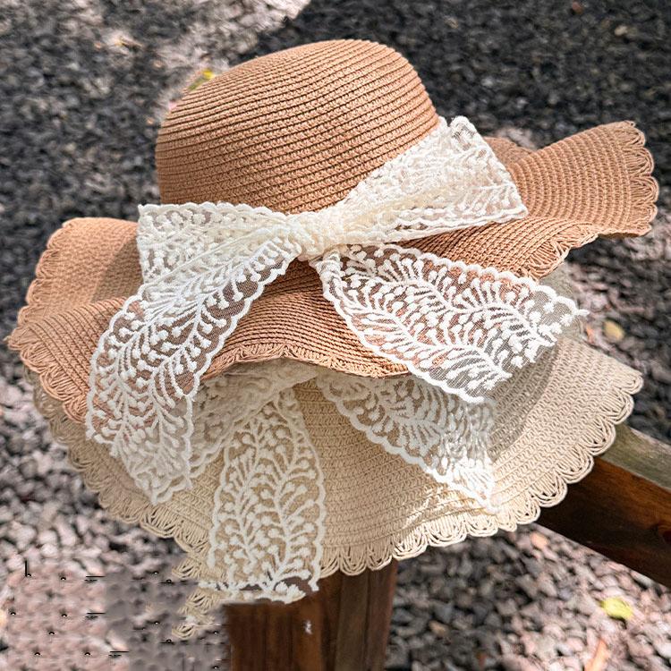 Summer Lace Straw Hat Bow Beach Sun Shading Holiday Hat Brim Sun Hat Sun Hat