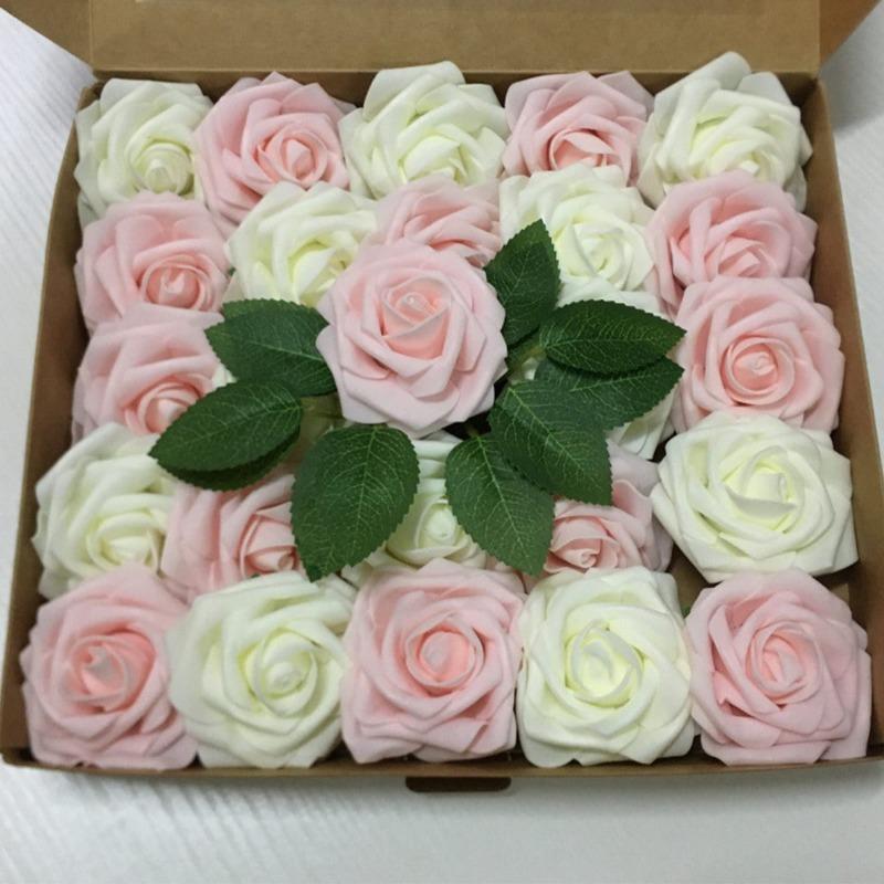 25 шт. искусственных цветов, свадебные букеты, настоящие, выглядящие как пенопластовые поддельные розы со стеблями для самостоятельного изготовления центральных цветочных композиций для вечеринок, столов, домашнего декора