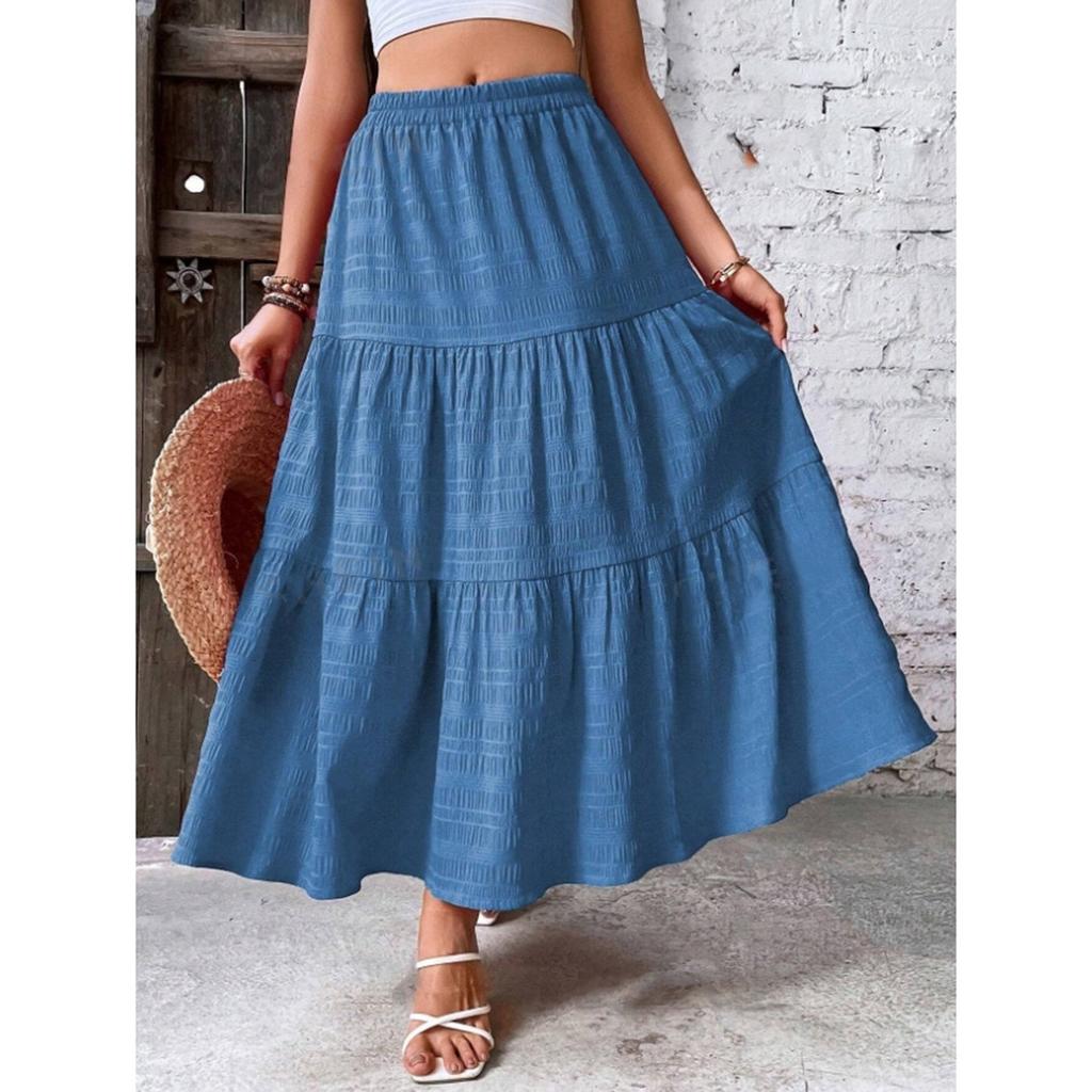 Women's Fashion Solid Color High Waist Folded A-line Trumpet Long Skirt Half Body Skirt