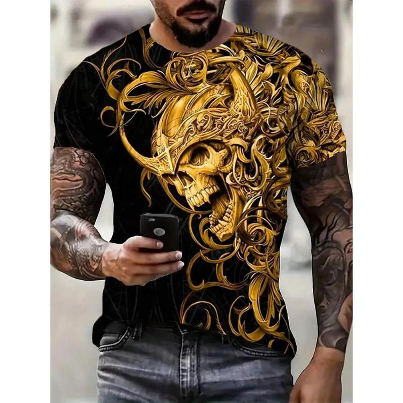 Летняя повседневная уличная мужская футболка с принтом черепа, мужская футболка, повседневная, с короткими рукавами, спортивная, модная мужская футболка для активного отдыха