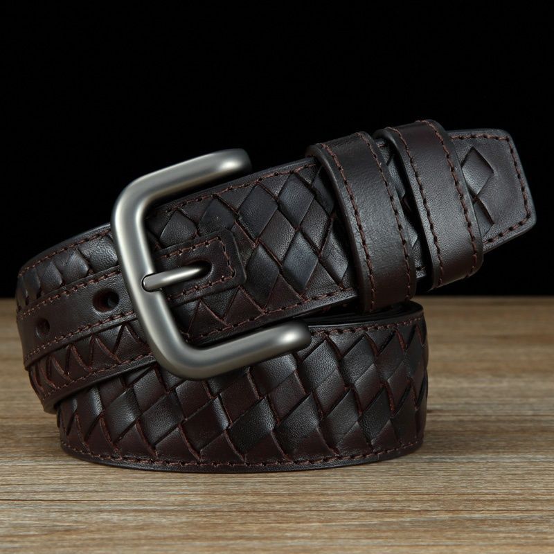 Handmade Belt First Layer Pure Cowhide Belt Leather Pin Buckle Handmade Woven Men's Leather Belt Cowhide Belt