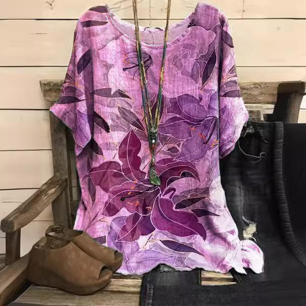 Большие размеры женские футболки Violet Kiss Leaf модная футболка с короткими рукавами и круглым вырезом с 3D-цифровой печатью