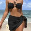 Женский сексуальный раздельный купальник, 3 шт./компл., однотонный плиссированный бюстгальтер с лямкой на шее, высокая талия, купальник на шнуровке, комплект бикини