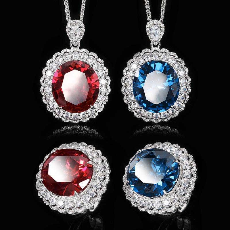Jewelry Copper Bottom Gold-Plated Simulation Red Corundum Light Luxury Set Main Stone 18 * 20
