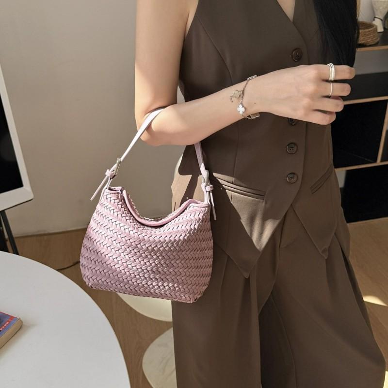 Womens Woven Leather Crossbody Bag Minimalist Shoulder Handheld Satchel In Soft Full-Grain Cowhide
