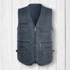 Men Waistcoat Solid Color V Neck Sleeveless Multi Pockets Outdoor Vest Fishing Coat