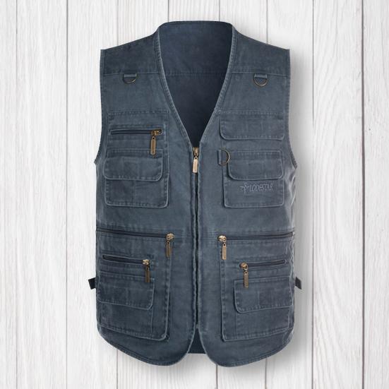 Men Waistcoat Solid Color V Neck Sleeveless Multi Pockets Outdoor Vest Fishing Coat