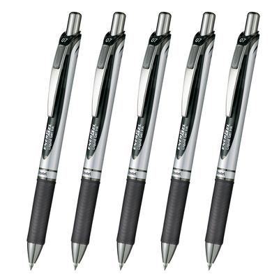 Шариковая ручка Pentel Гелевые чернила Тип нажимной EnerGel 0,7 мм Серебристый корпус XBL77-A Черный 5 штук