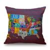 Retro Us Map Route 66 Cafe Bar Chair Seat Cushion Cover Patroitism National Day Home Decoration Linen Sofa Throw Pillow Case