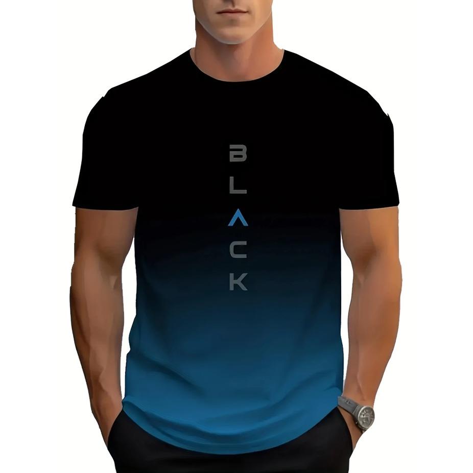Мужские футболки с градиентным принтом и надписью "BLACK", с коротким рукавом, идеально подходят для летней повседневной и уличной носки. В черном, синем, желтом, красном и сером цветах.