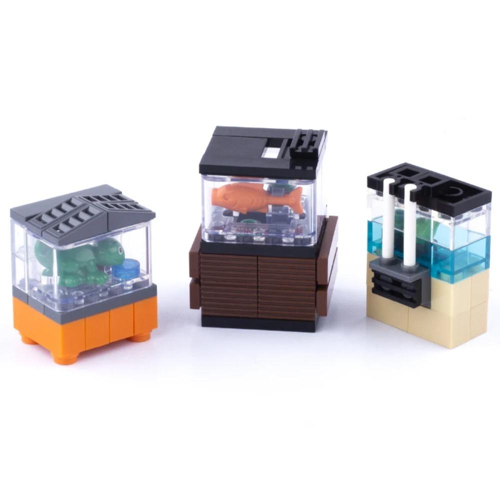 MOC City House Building Block Kitchen Office Bedroom Piano Bed Sofa icebox Lamp Bookshelf Fish Tank Bricks Set Toys