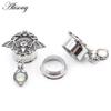 Alisouy 2PCS Stainless Steel Bat Round Opal Pendant Ear Tunnels Plugs Expander Stretcher Gauge Earrings Piercing Body Jewelry