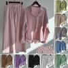 Women's Cotton Linen Shirt Set Fashion Long Sleeve Shirt and High Waist Wide Leg Pants 2-Piece Set Casual Elegant Solid Color Set