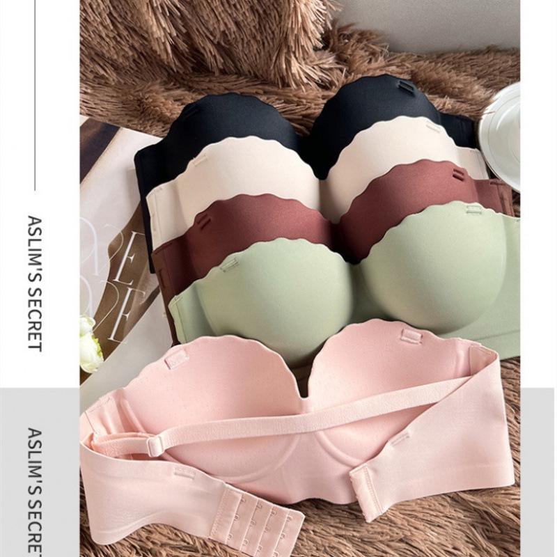 Нескользящий бесшовный комплект нижнего белья пуш-ап без бретелей для маленькой груди