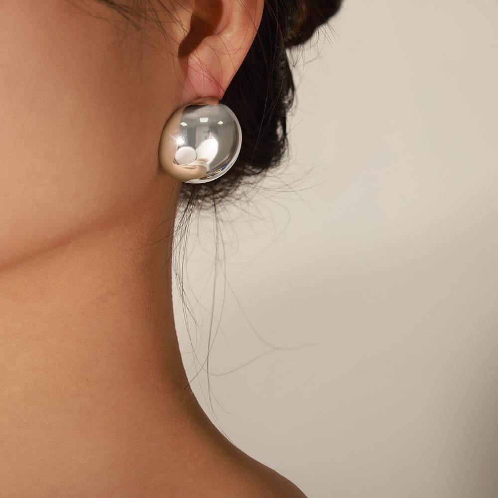 Металлические Гладкие Большие Овальные Серьги-Пуссеты для Женщин Преувеличенные Полые Шары Геометрические Серьги-Кольца Ювелирное Изделие Подарок