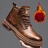 Brown Leather Winter Men'S Snow Boots Waterproof Business Dress Casual Shoes Plush Warm Men'S Outdoor Hiking Work Travel Shoes