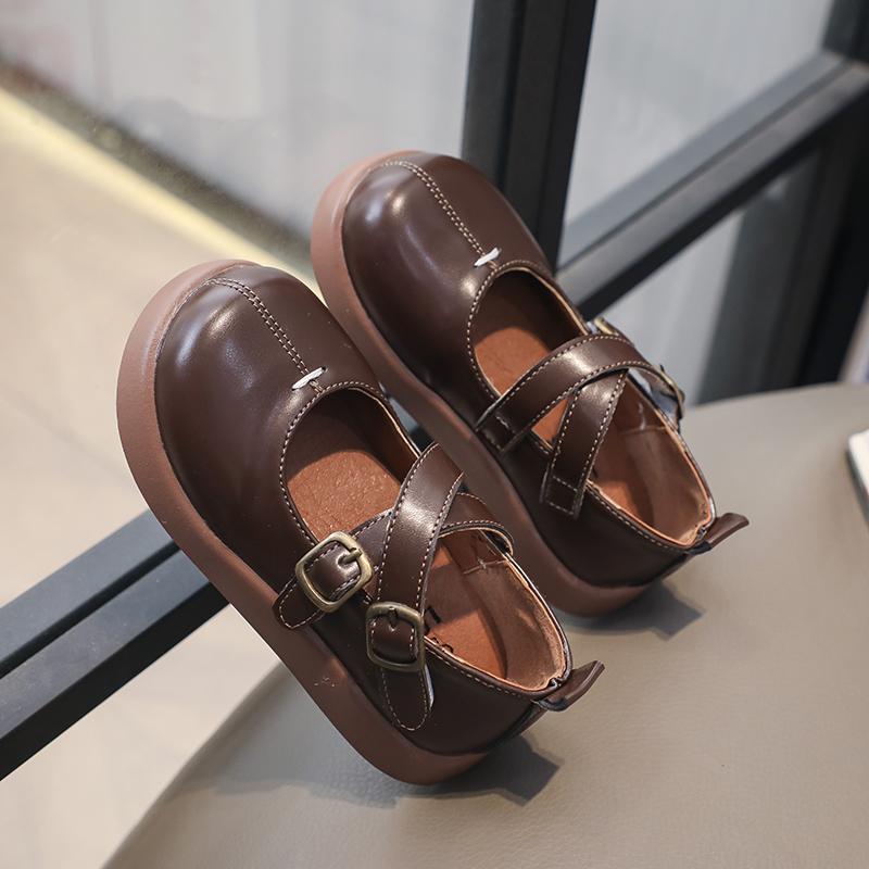 Повседневная кожаная обувь для девочек, мягкая подошва, нескользящая, детская обувь на плоской подошве, принцесса, детская обувь в британском стиле с мелким крестом, все подходящие