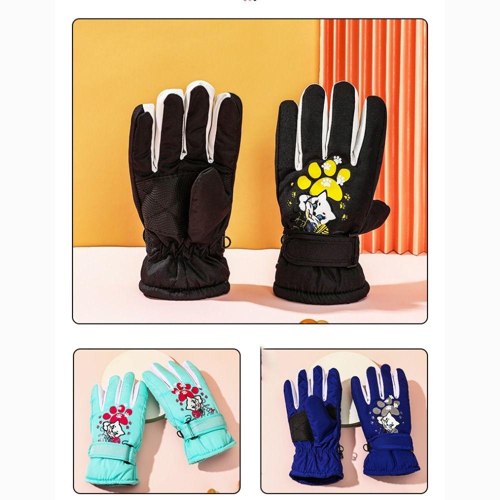 Водонепроницаемые детские зимние лыжные перчатки, нескользящие детские перчатки, мультяшные утепленные варежки для мальчиков и девочек